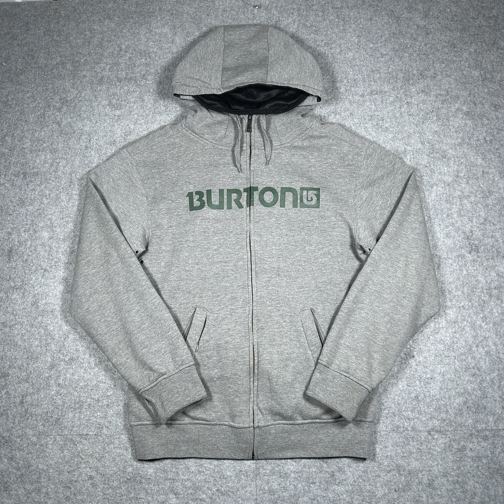 Burton Jacket Men's Size Medium Grey Full Zip Hooded Mesh Like Spell Out‎ Logo